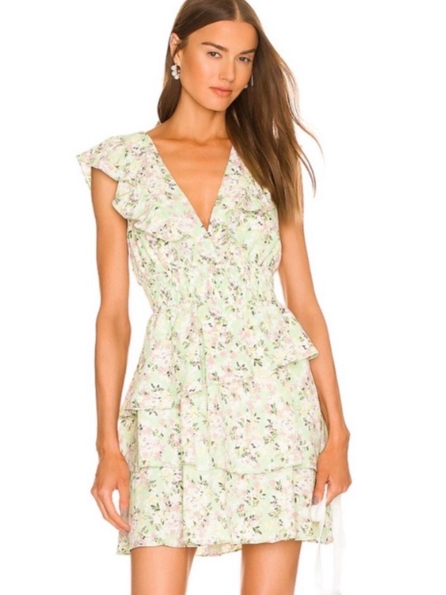Bcbgeneration Pastel Floral Ruffle V-Neck Mini Dress